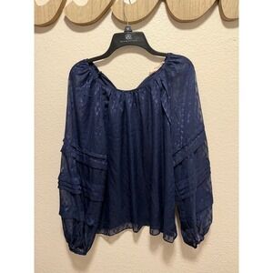 Philosophy Republic Clothing Navy Blue Textured Ruffle Sleeve Boho Blouse